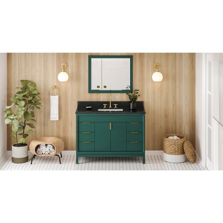 JEFFREY ALEXANDER 48In. Forest Green Theodora Vanity, Black Granite Vanity Top, Undermount Rectangle Bowl VKITTHE48GNBGR